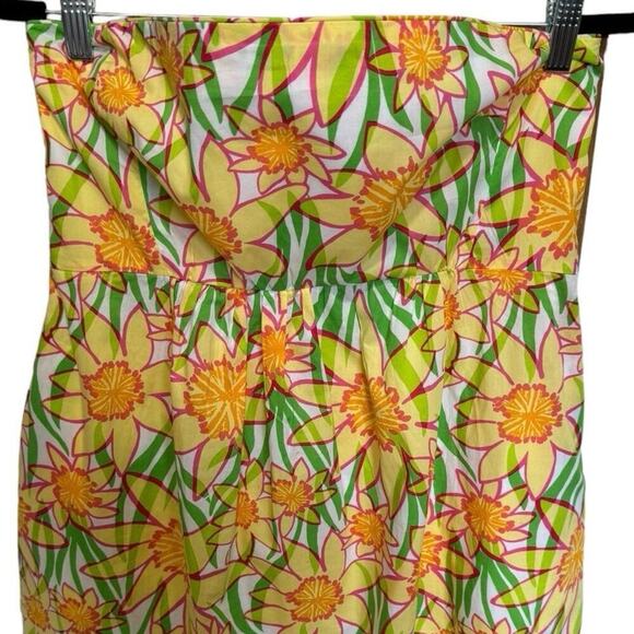 Lilly Pulitzer Wyatt Classic Dress Strapless Floral Fit And Flare Yellow Size 8 - Picture 4 of 12
